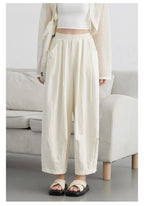 CHIC VEN Women White Pants Solid Casual Elastic Waist High Waisted Pleated Wide Leg Female Trousers  Fold Summer 2025 Clothing