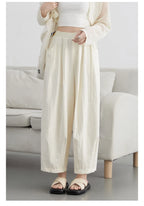 CHIC VEN Women White Pants Solid Casual Elastic Waist High Waisted Pleated Wide Leg Female Trousers  Fold Summer 2025 Clothing
