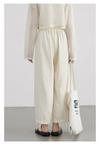 CHIC VEN Women White Pants Solid Casual Elastic Waist High Waisted Pleated Wide Leg Female Trousers  Fold Summer 2025 Clothing