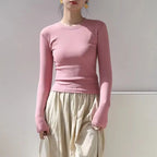 Cotton O Neck Long Sleeve Shirt Women Sexy Cropped Tops 2025 Autumn Black Casual Skinny Slim Basic Woman T Shirts White Clothing