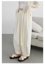 CHIC VEN Women White Pants Solid Casual Elastic Waist High Waisted Pleated Wide Leg Female Trousers  Fold Summer 2025 Clothing