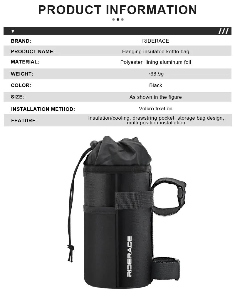 RIDERACE Bike Water Bottle Carrier Pouch Portable MTB Road Cycling Insulated Kettle Bag Riding Equipment Bicycle Handlebar Bag