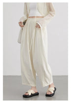 CHIC VEN Women White Pants Solid Casual Elastic Waist High Waisted Pleated Wide Leg Female Trousers  Fold Summer 2025 Clothing