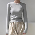 Cotton O Neck Long Sleeve Shirt Women Sexy Cropped Tops 2025 Autumn Black Casual Skinny Slim Basic Woman T Shirts White Clothing