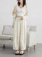 CHIC VEN Women White Pants Solid Casual Elastic Waist High Waisted Pleated Wide Leg Female Trousers  Fold Summer 2025 Clothing
