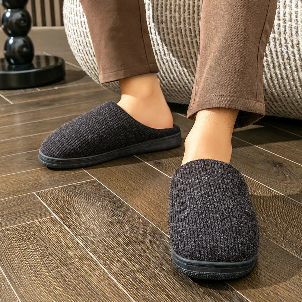 Memory Foam Cushion Slippers men Suede TPR Sole Platform Warm Soft Non Slip Stripe Comfortable Indoor Shoes Knited