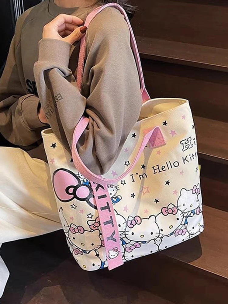Sanrio Hello Kitty Large Capacity Shoulder Bag Cartoon Kt Cat Handbag Y2K Backpack Schoolbag Holiday Birthday Halloween Gifts